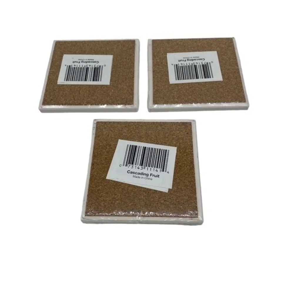 Coaster Absorbent With Natural Cork Back of Apples and Grapes Set of 3